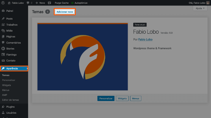 printscreen de instalação de tema